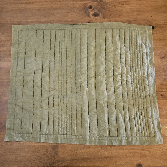 West Elm European Flax Linen Quilted Linework Sham Standard Queen Olive - Picture 1 of 8